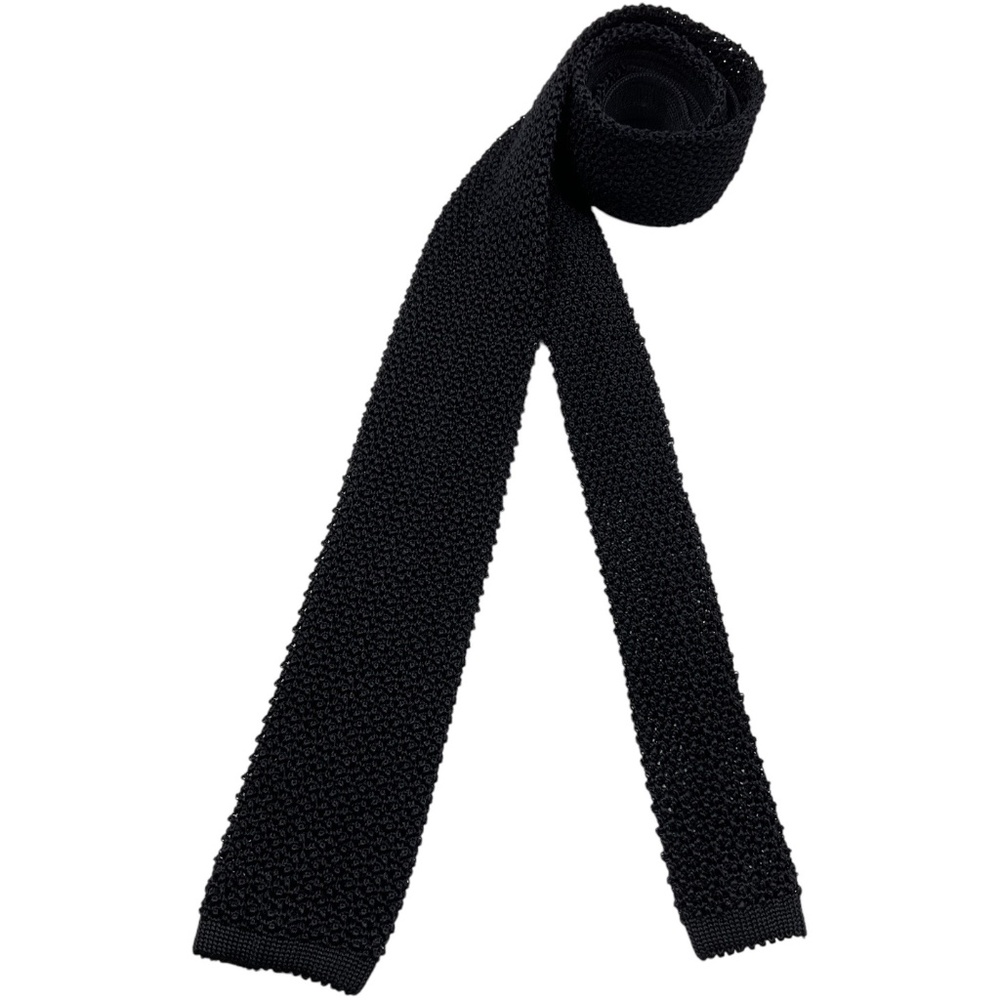 SOLD 🆕SUITSUPPLY XL Solid Black Knit Silk LUXURY Slim Tie ITALY